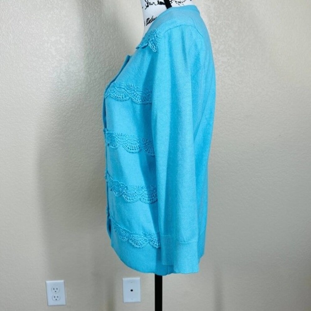 Cable & Gauge Blue cardigan long sleeve with Crochet Lace size L granny core - Picture 14 of 14